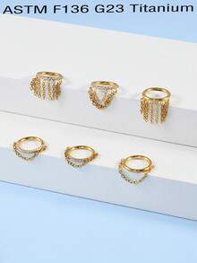 1PC 18K Golden Plated Implat Titanium Alloy Hoop Zirconia Segement Nose Septum 16G Chain Pendant Cartilage Tragus Helix Earring Decoration