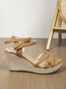 Girl's Platform Heeled Sandals, Fashionable Open Toe, Cool And Breathable - Brown - View 2