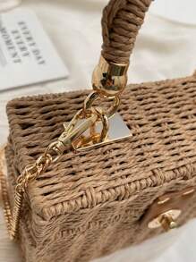 Borsa da vacanza con motivo quadrato minimalista alla moda, borsa quadrata retrò piccola, nuova borsa intrecciata casual e alla moda, borsa a spalla, borsa a tracolla, borsa a mano