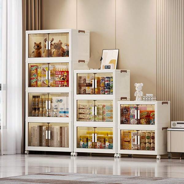 No Assembly Foldable Storage Box Plastic Multi-Layer Wardrobe Closet Transparent Display Cabinet