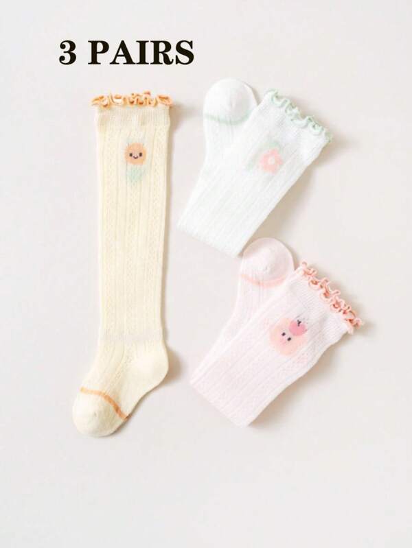 3 Pairs Baby Mesh See-Through Lace Over-The-Knee Cartoon Long Socks