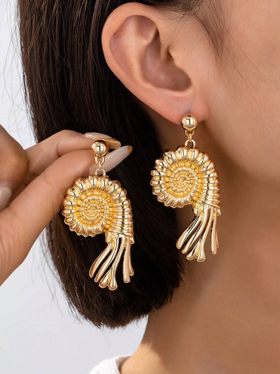 1 Pair Beach Style Shell Earring Summer Vacation Jewelry Sea Life Earrings For Women - Gold - View 1