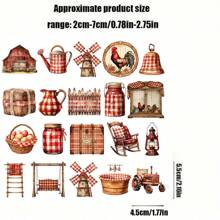 1 Pack Retro Red Plaid Rural Cottage Stickers, DIY Scrapbooking, Diary, Album, Photo Craft Supplies, School Decorative Sticker Materials