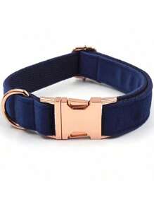 Navy Velvet Rose Gold-Tone Zinc Alloy Buckle Pet Dog Collar, Adjustable Size Fits Small, Medium And Large Dogs, Soft Velvet Material, Sturdy Zinc Alloy Buckle, Durable Metal Clasp Allows Easy On/Off, Great For Holiday And Birthday Gifts (Slight Color Variation Due To Fabric Batch)