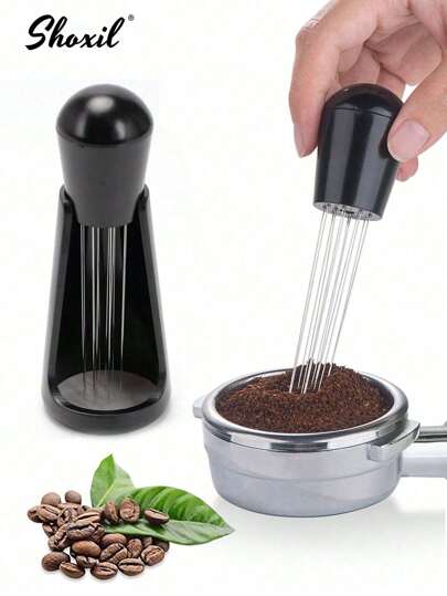 shoxil 1pc Coffee Stirring Tamper Distributor WDT Tool Espresso Needle Stirrer Stirring Tool With Stand 304 Stainless Steel 12 Needles 0.4mm Coffee Tamper Distribution Tool