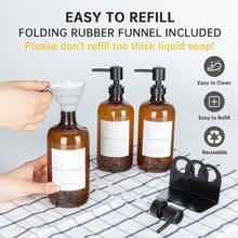 Shower Soap Dispenser Set Of 3 Wall Mounts Plastic 21oz Amber Shampoo And Soap Dispenser For Shower Refillable Mounted Shampoo Bottle With Waterproof Labels For Bathroom - 琥珀色 - 查看 7