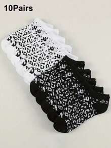10 Pairs Leopard Print Women Invisible Socks, Breathable Sports Casual Socks, Suitable For All Seasons