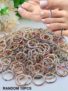 10 peças/conjunto de anéis elásticos de cristal coloridos para mulheres, uso diário versátil - cor aleatória
