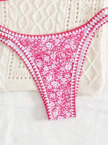 Women's Ditsy Floral Halter Hollow Back Boho Style Bikini Two Pieces Swimsuit, Spring/Summer