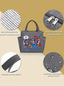 New Nurse's Day Printed Bento Bag, Lunch Box Bag, Portable Insulated Storage Picnic Bag, Nurse's Day Printed Pattern, Suitable For Gift Letters, Stethoscopes, Nurse Printed Elements Back To School School Stuff Bag For School Work Lunch Bag For Women Cooler Bag Picnic Accessories School Accessories - Multicolor - View 4