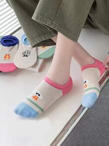 5pcs Pack Spring Autumn Women Short Socks, Silicone Non-Slip Invisible Socks, Minimalist Versatile Low Vamp Mesh Breathable - Multicolor - View 4