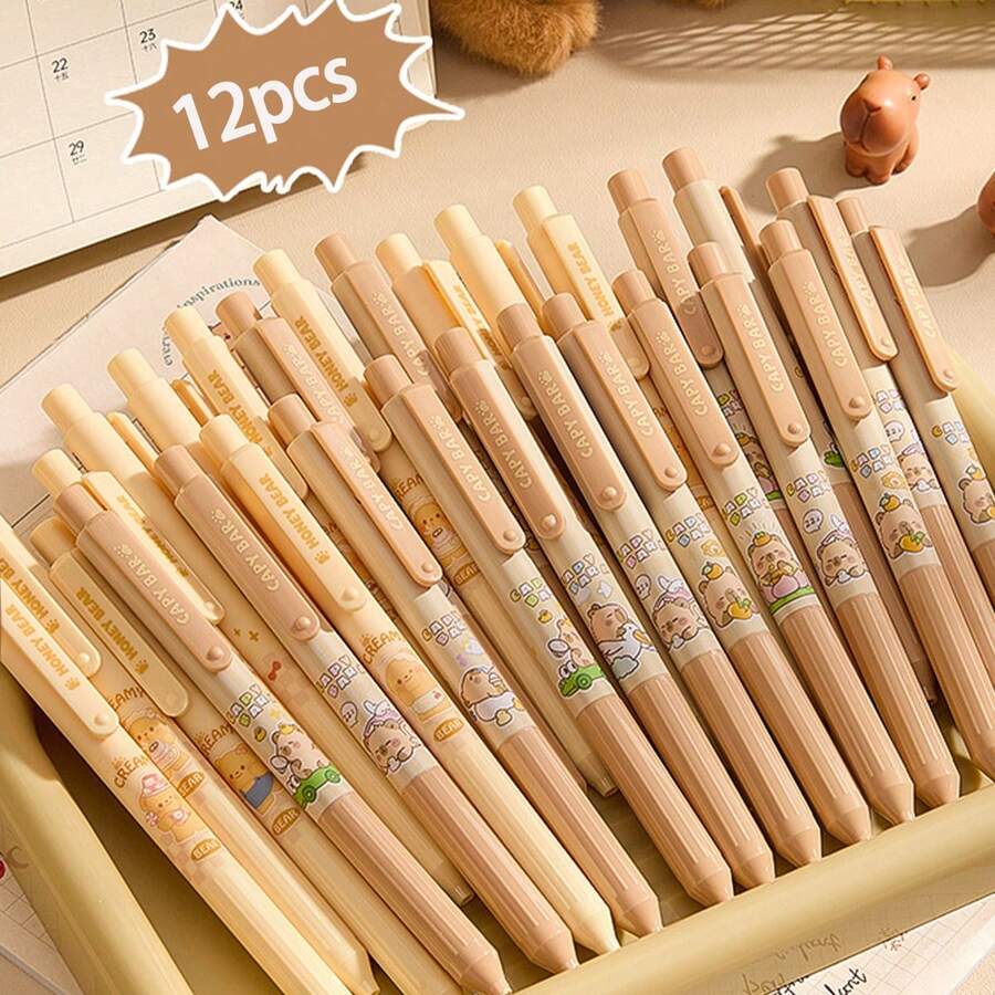 12 支/套可爱水豚凝胶笔套装，可爱动物主题书写笔，适用于日记、学校用品