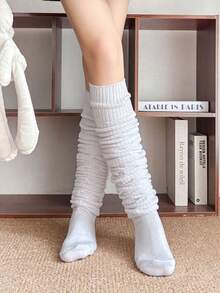 1双大象图案宽松袜子，白色针织泡泡袜，舒适保暖 - 白色 - 查看 5