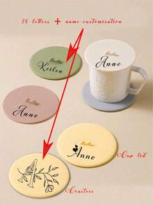 2pcs Customized Macaron Color Round Silicone Cup Lid, Multipurpose Dust-Proof Leak-Proof Tea/Water Cup Cover/Coaster, Silicone Cup Lid, Silicone Cup Mat, Back To School/Holiday/Valentine's Day Gift - Multicolor - View 2