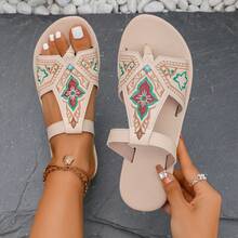 Women's Floral Print Flat Slip-On Slippers - Casual, Breathable, Lightweight & Comfortable Summer Shoes, Bohemian Beach Sandals