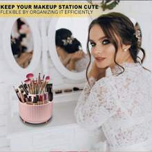 1pc Desktop Rotating Makeup Storage Box, Stationery Storage Box, Pen Holder, Cosmetics Display Rack, Multifunctional Makeup Brush Storage Bucket, Skincare Product Storage Box, Plastic Makeup Brush Storage Box