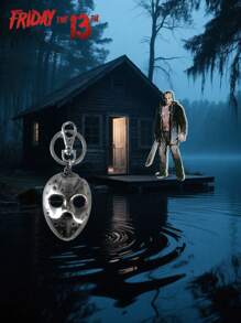 WB 1 buc licențiat oficial Friday The 13th Jason Mask breloc metalic cu insignă și pin unic cu tematică horror pentru rucsac, portofel, geantă, bagaje și îmbrăcăminte, accesoriu creativ elegant pentru fanii filmelor Slasher