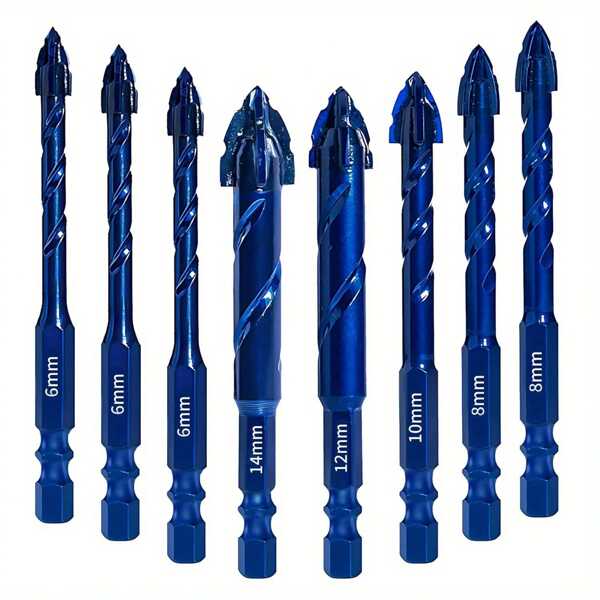 Set de 8 piezas de brocas de mampostería dentadas actualizadas - set de 8 brocas para concreto de tamaños mixtos, aptas para azulejo, vidrio, metal, ladrillo, cerámica, plástico, madera