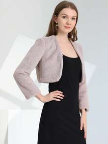 Women's Evening Shrug Wedding Gown Fuzzy Formal Fluffy Bolero Jacket - 淺紫色 - 查看 3