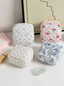 蝴蝶图案便携式迷你拉链化妆包/卫生巾收纳袋，蓬松化妆包，洗漱用品收纳袋，卫生巾袋，卫生巾收纳袋，便携式收纳袋，用于存放卫生巾、护垫和卫生棉条