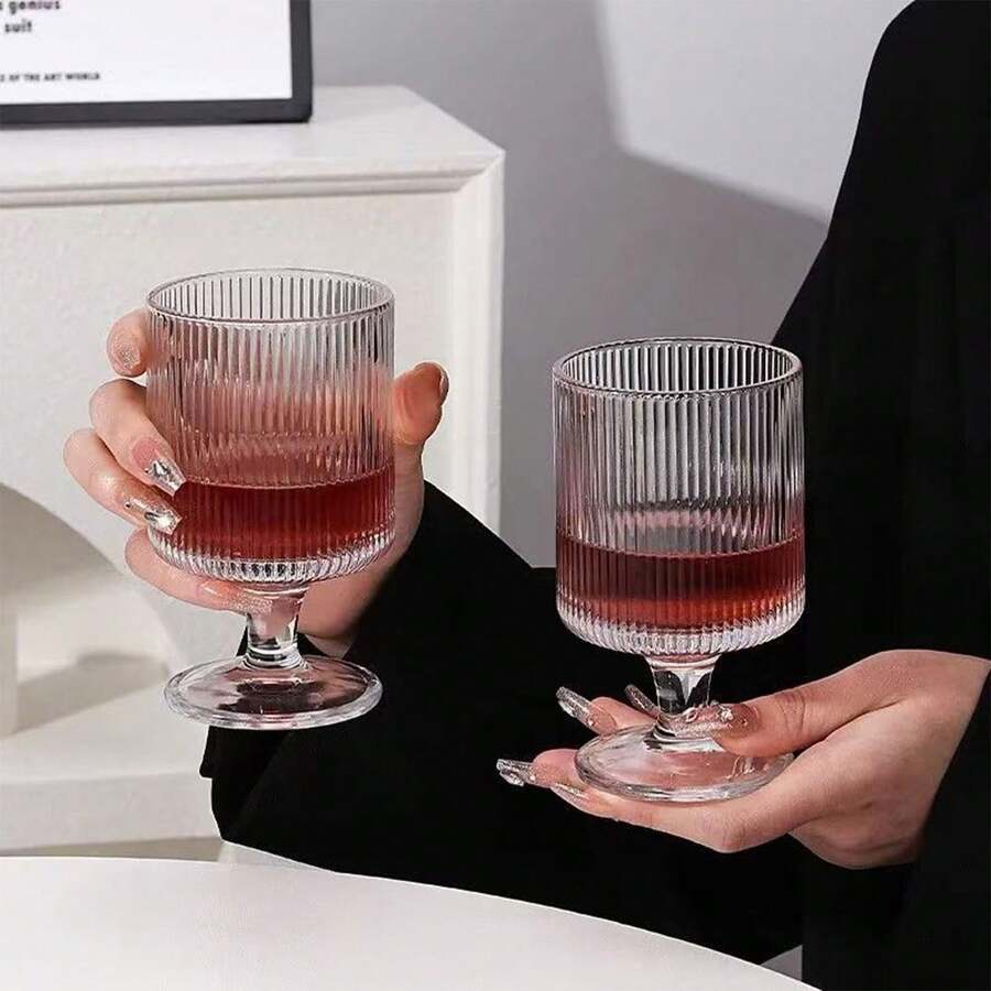 6件/4件/2件/1件玻璃条纹高脚杯，玻璃杯，咖啡杯，甜点/冰淇淋杯，大容量，耐热耐寒，适用于厨房、餐厅和咖啡厅 - 透明 - 查看 1