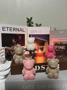 1pc Creative Cute Teddy Bear Candle (6.5cm/2.55in), Scented Candle, Cartoon Shaped Candle, Mini Decorative Candle, Birthday, Gift, Gift Candle, For Home Decor, Room Decor, Restaurant/Kitchen/Desk Decor, Candles, Decorative Candles, Candles, Room Decor, Wedding Decor, Wedding, Bridesmaid Gifts, Birthday Candles, Home Decor, Vintage Decor, Halloween, Autumn, Gifts, Scented Candles - Multicolor - View 2