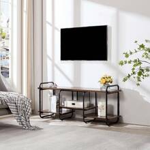 VECELO 75" Industrial TV Stand With Adjustable Shelves, Sturdy Engineered Wood & Metal Frame Entertainment Center,  Console Table With Storage, Brown - Brown retro - 查看 5