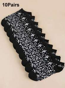 10 Pairs Leopard Print Women Invisible Socks, Breathable Sports Casual Socks, Suitable For All Seasons