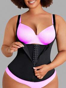 Plus Size Women Waist Trainer - Shapewear Vest, Abdominal Control Compression Bra, Timed Corset, Breathable Nylon Fabric, Suitable For Fitness & Training - Black - View 1
