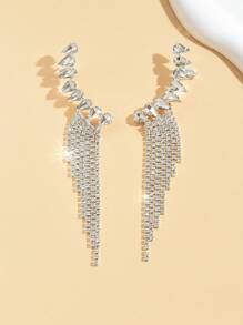 2pcs Women Copper Alloy Arc Tassel Earrings