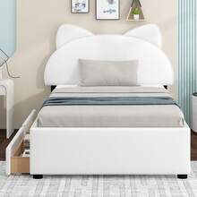 Upholstered Full Cartoon Bed With 2 Drawers Platform For Kids, White - White - View 2