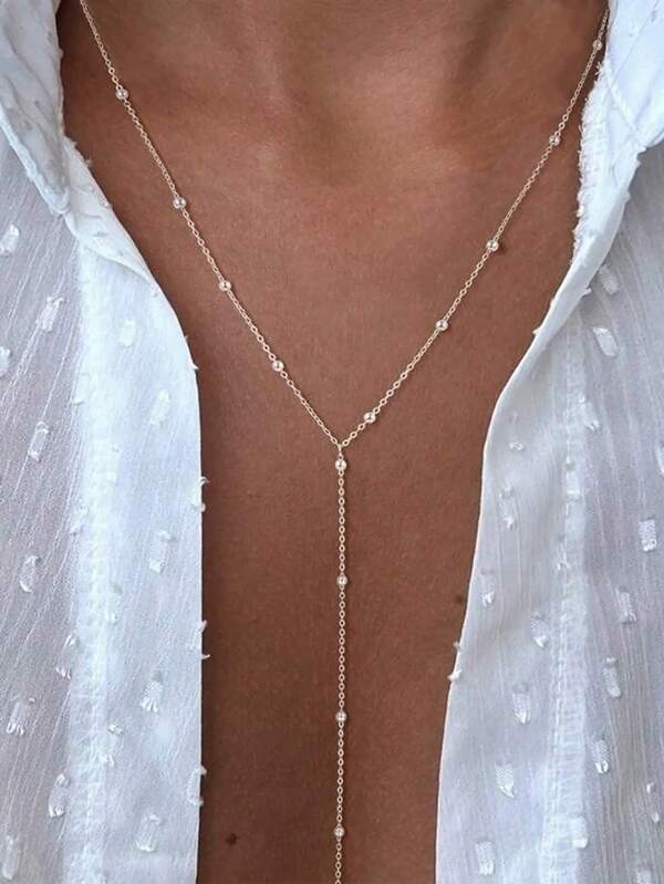 1 Stück modischer, sexy Y-förmiger Ball-Perlen Halskette für Frauen, glamouröse, glänzende, lange Silber-Halskette für Mädchen, wunderschöner Party-Schmuck für Frauen, passend für Strandurlaub und Reisen, geeignet für Partytragen und als Geschenk für Mütter