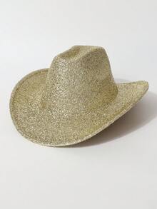 1 件男女通用闪亮金属牛仔/牛仔帽，新奇朋克风格宽边帽，适合派对、西部主题活动、订婚、毕业典礼、服装、节日、婚礼、生日、音乐节、日常穿着 - 純色 - 查看 3