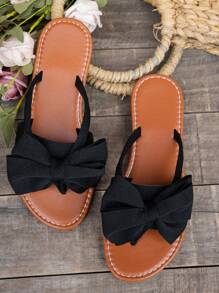 Women's Flat Bow Thong Sandals, Elegant And Comfortable Flat Casual Beach Slippers For Summer