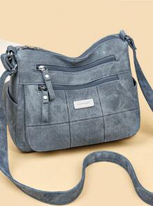 Simple Solid Color Shoulder Bag For Women, Lightweight Travel Sling Bag Large Capacity Wide Strap Crossbody Bags, Business Casual Multi-Compartment Commuting Square Bag, All-Match Satchel Purse For Outdoors Travel, Shoulder Bag For School