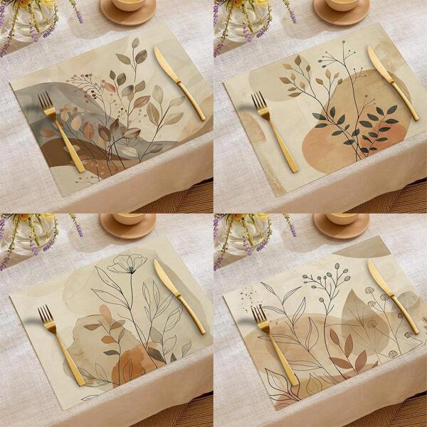 1pc/4pcs/6pcs Everyday Decor Placemats, Floral Leaf Linen Placemats, Stain Resistant Placemats, Suitable For Home, Dining Room And Restaurant, Tabletop Decoration, Home Goods
