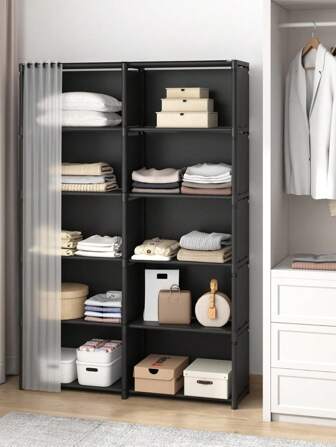 1pc Portable Cube Closet Organizer, Multi-Functional Storage Rack With Curtain, 31.5" X 15.7" Standing Bookcase, Clothing Wardrobe, Shoe Rack, Home Decor For Bedroom, Living Room, Kitchen, Office, Ideal For Holiday/Christmas Gift