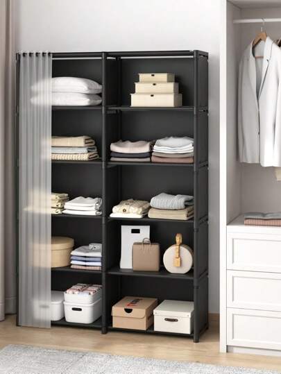 1pc Portable Cube Closet Organizer, Multi-Functional Storage Rack With Curtain, 31.5" X 15.7" Standing Bookcase, Clothing Wardrobe, Shoe Rack, Home Decor For Bedroom, Living Room, Kitchen, Office, Ideal For Holiday/Christmas Gift