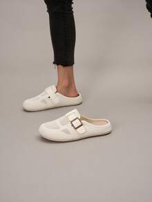 2025 Summer New Popular Hollow-Out Breathable Mesh Slip-On Flat Slide Sandals - Comfortable, Lightweight, Backless, Retro Style, Soft Sole, Fashionable Slider, Suitable For Pregnant Women And Daily Wear