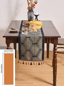 1pc Gold Wavy Striped Jacquard Table Runner, Modern Nordic Style With Tassels, Rectangular Decor For Dining, Coffee, TV Stand, Foyer, Home Decor, Suitable For Holidays, Parties, Birthday, Daily Use