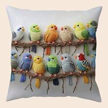 1 Piece Modern Tiger Stripe Parrot Pet Bird Design Polyester Pillowcase, Machine Washable With Zipper Closure, Woven Decorative Sham Suitable For Various Rooms - Holiday Home And Bedroom Decor (Pillow Insert Not Included) - No Embroidery - Multicolor - View 4