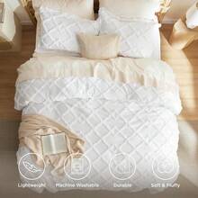Luxurious Tufted Boho Comforter Set Queen Size - Premium Beige Bedding Ensemble With 3-Piece Shabby Chic Embroidery, Ideal Gifts For Women, Soft Jacquard Queen Comforter For All Seasons - 02 - 白色 - 鑽石般 - 查看 4