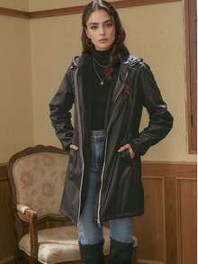 Faux Leather Short Jacket Women Fall And Winter Fashion Motorcycle Biker Casual Slim Bomber Coat - Black - View 2