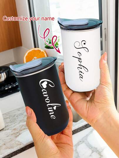 1pc Customized Stainless Steel Cup - 10oz/300ml With Lid, Straw Friendly, Double Wall Insulated, Suitable For Coffee, Breakfast, Milk, Beverages, Minimalist, Cute, Modern Stainless Steel Couple Tumbler, Customized With His/Her Name, Perfect Gift For Boyfriend, Girlfriend, Husband, Wife, Bridesmaid, Kids, Mother's Day, Birthday, Anniversary, Graduation, Back To School, Cherished One