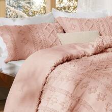 Luxurious Tufted Boho Comforter Set Queen Size - Premium Beige Bedding Ensemble With 3-Piece Shabby Chic Embroidery, Ideal Gifts For Women, Soft Jacquard Queen Comforter For All Seasons - 24 - 粉紅色 - 優雅 - 查看 3