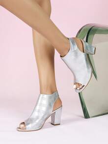 Women's Thick Heel Sandals, Fashion Versatile Sandals - Silver - View 6