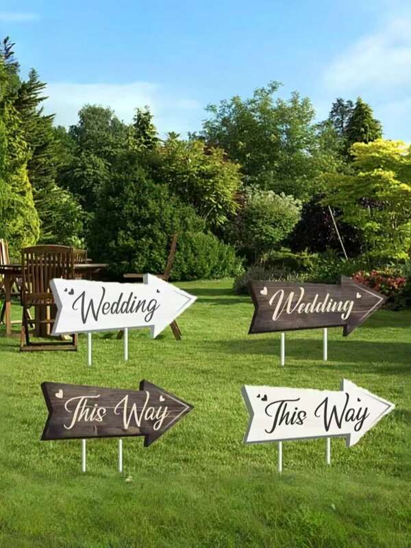 Set de 4 señales de dirección para boda con estacas, letrero grande a prueba de agua de "Bienvenida" con soportes, adecuado para ceremonias y recepciones de bodas en jardín, regalos de cumpleaños de verano, suministros escolares, decoración de habitaciones
