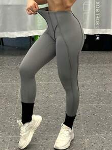 YESOBD Women's High Waist Workout Leggings, No Front Seam Tummy Control Yoga Tight Pants - 灰色 - 查看 2