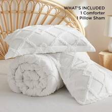 Luxurious Tufted Boho Comforter Set Queen Size - Premium Beige Bedding Ensemble With 3-Piece Shabby Chic Embroidery, Ideal Gifts For Women, Soft Jacquard Queen Comforter For All Seasons - 02 - 白色 - 鑽石般 - 查看 5