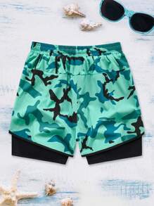 WASSUP OTHER Pantalones cortos informales de camuflaje con cordón en la cintura para hombres, aptos para vacaciones, playa o entrenamiento deportivo